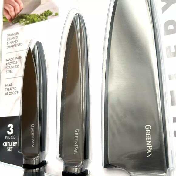 GreenPan 3pc Titanium Starter Cutlery Set Eco-Friendly Heat Treated Slip-Resist - Picture 10 of 12